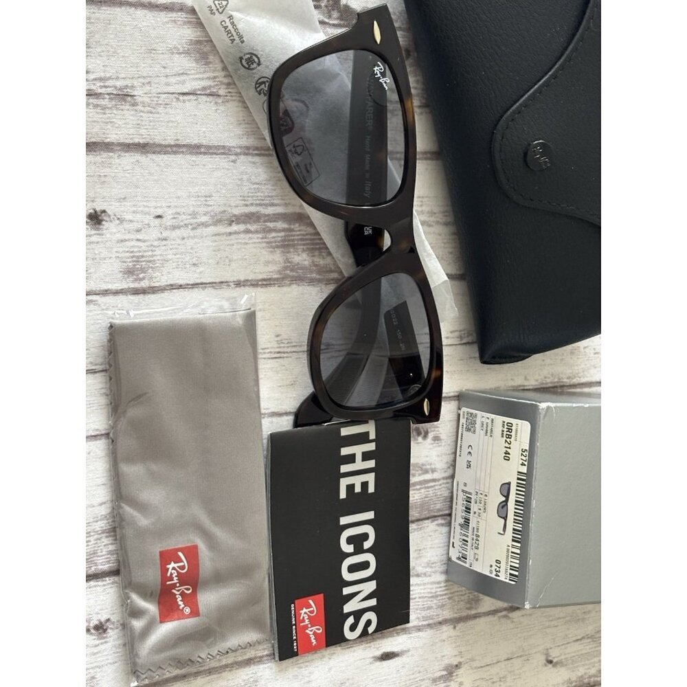 Ray-Ban Sunglasses RB2140 Original Wayfarer Tortoise Frame Grey Lenses Unisex - Picture 5 of 7
